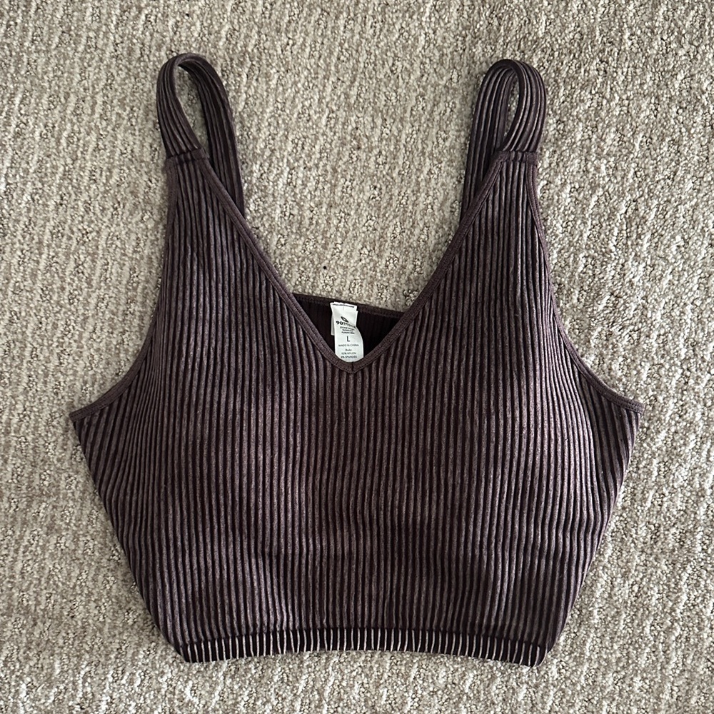 90 Degree By Reflex Ribbed V-Neck Crop Tank - Dark Brown